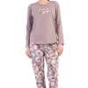 Pijamale dama, Vienetta, model Find your own coffee, bumbac, bej/mov
