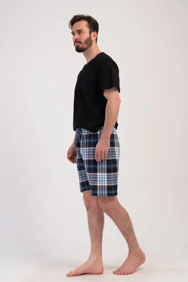 Pantaloni de pijama barbati, Vienetta Man, model Relax Fi, bumbac, carouri, buzunare, albastru - imagine 4
