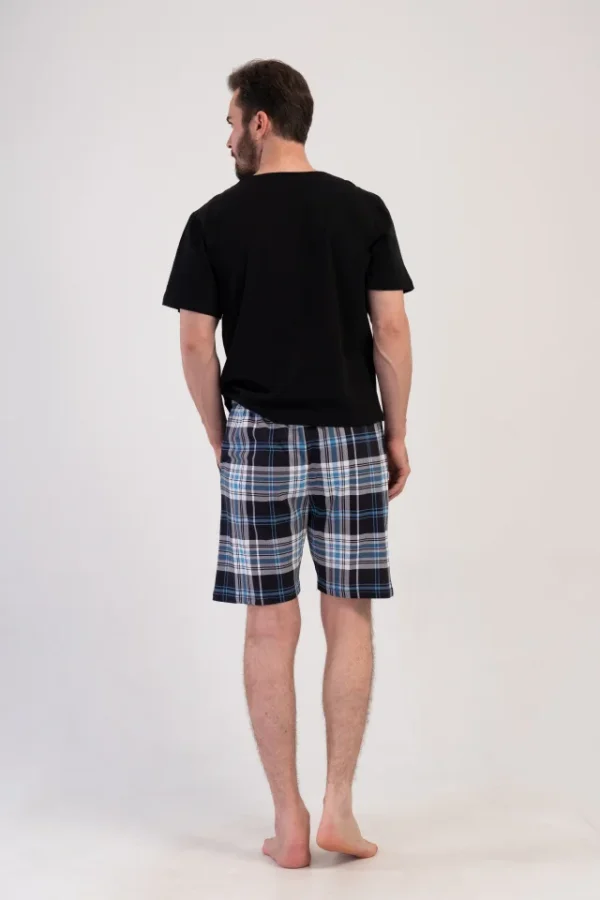 Pantaloni de pijama barbati, Vienetta Man, model Relax Fi, bumbac, carouri, buzunare, albastru - imagine 2