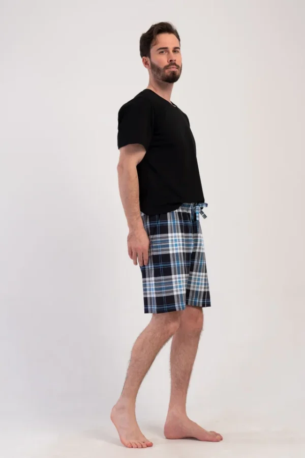 Pantaloni de pijama barbati, Vienetta Man, model Relax Fi, bumbac, carouri, buzunare, albastru - imagine 3