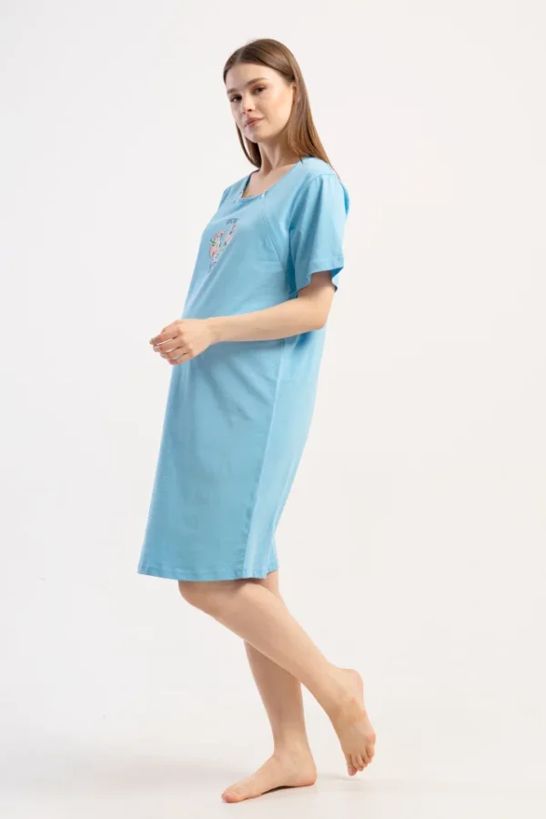 Camasa pentru alaptat, Vienetta, model With small steps, pentru mamici, bumbac, orificii laterale pentru alaptat incheiate cu fermoar, albastru - imagine 4