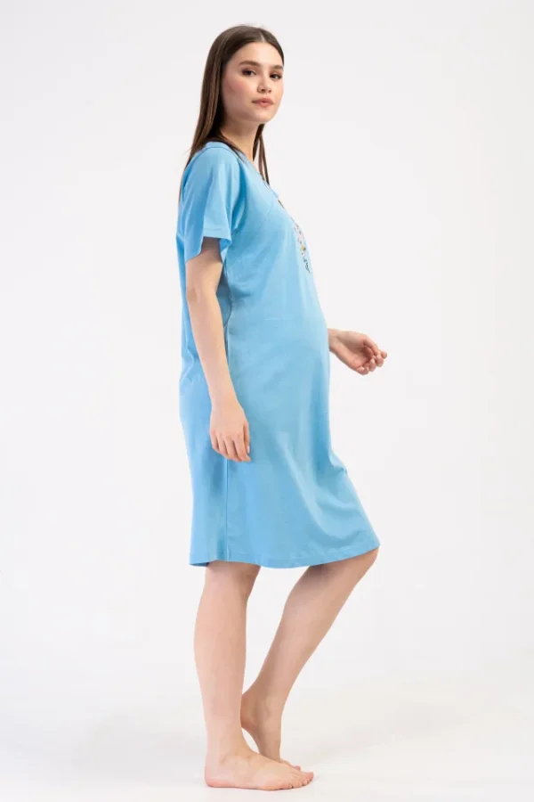 Camasa pentru alaptat, Vienetta, model With small steps, pentru mamici, bumbac, orificii laterale pentru alaptat incheiate cu fermoar, albastru - imagine 3