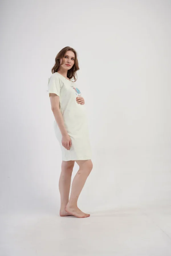 Camasa pentru alaptat, Vienetta, model It's a Girl or It's a Boy, pentru mamici, bumbac, orificii laterale pentru alaptat incheiate cu fermoar, verde pastel - imagine 3