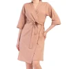 Halat dama, Vienetta, model Elegant - Carolina, bumbac, buzunare, cordon ajustabil in talie, cappuccino/camel