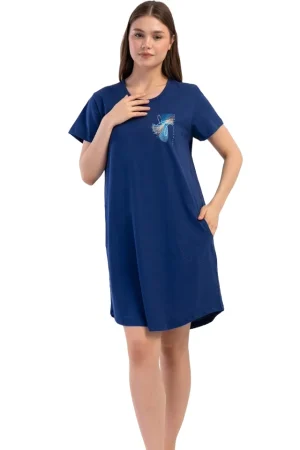 Camasa de noapte, Vienetta, model Desire Blu, bumbac, bleumarin