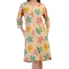 Halat dama, Vienetta, model Field of Flowers, buzunare, fermoar, bumbac, galben