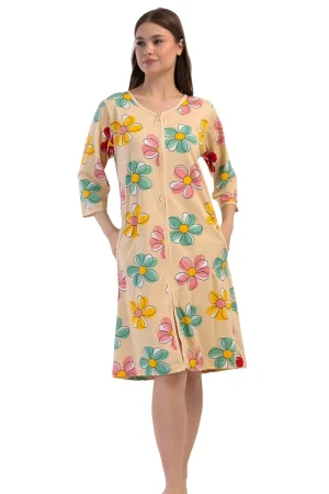 Halat dama, Vienetta, model Field of Flowers, buzunare, fermoar, bumbac, galben