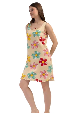 Camasa de noapte, Vienetta, model Yellow Blossom, bretele late, bumbac, galben