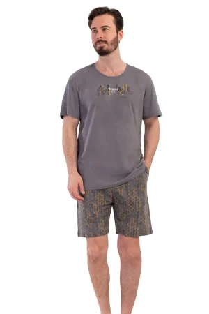 Pijamale barbati, Vienetta Man, model New World, bumbac, buzunare, gri