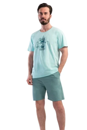 Pijamale barbati, Vienetta Man, model Disturbed, bumbac, buzunare, verde