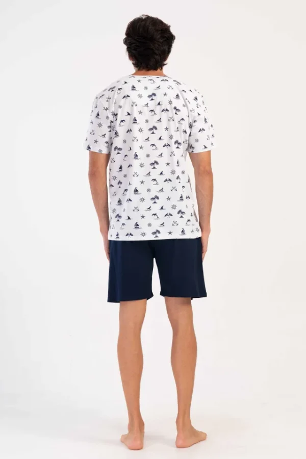 Pijamale barbati, Vienetta Man, model Talvaires, bumbac, buzunare, alb/bleumarin - imagine 2