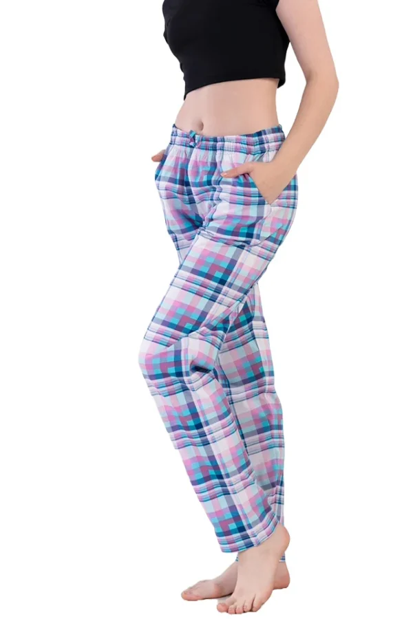 Pantaloni de pijama dama, Vienetta, MultiPink, buzunare, snur intalie, pantaloni lungi, albastru