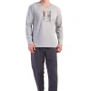 Pijamale barbati Vienetta Man STOP to NY, bumbac 100%, maneci lungi, pantaloni lungi, model uni, gri