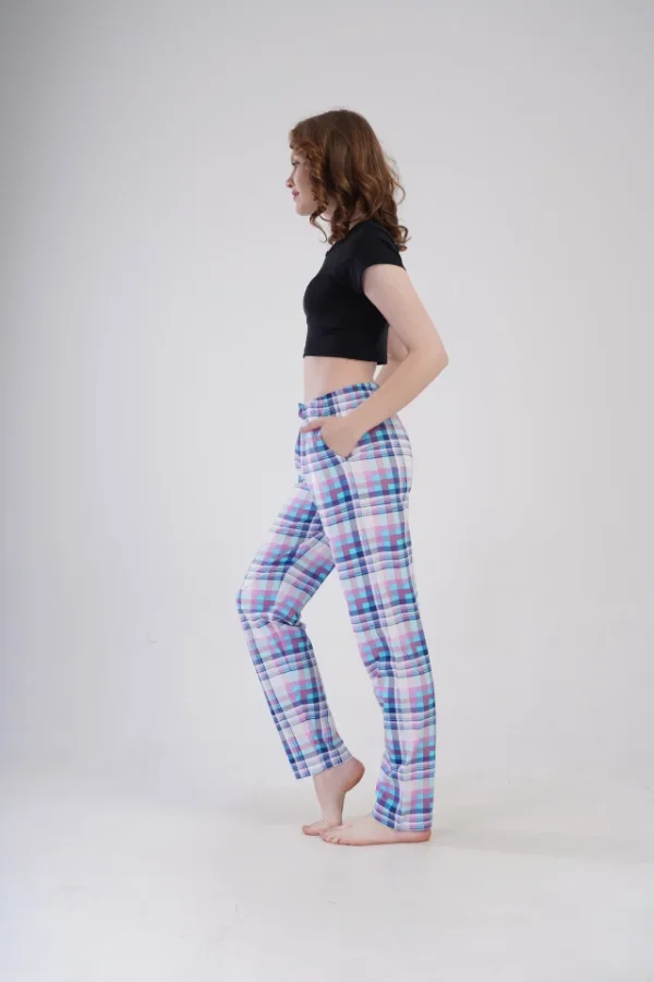 Pantaloni de pijama dama, Vienetta, MultiPink, buzunare, snur intalie, pantaloni lungi, albastru - imagine 3