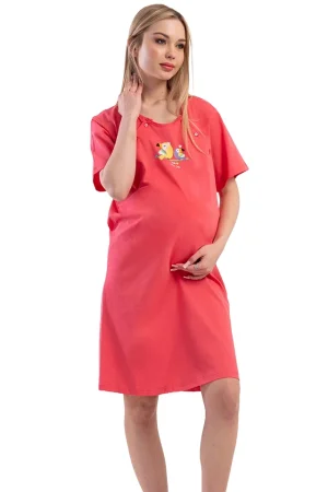 Camasa pentru alaptat, Vienetta, model Heavenly Nest-Little One, pentru mamici, bumbac, orificii laterale pentru alaptat incheiate cu nasturi, rosu