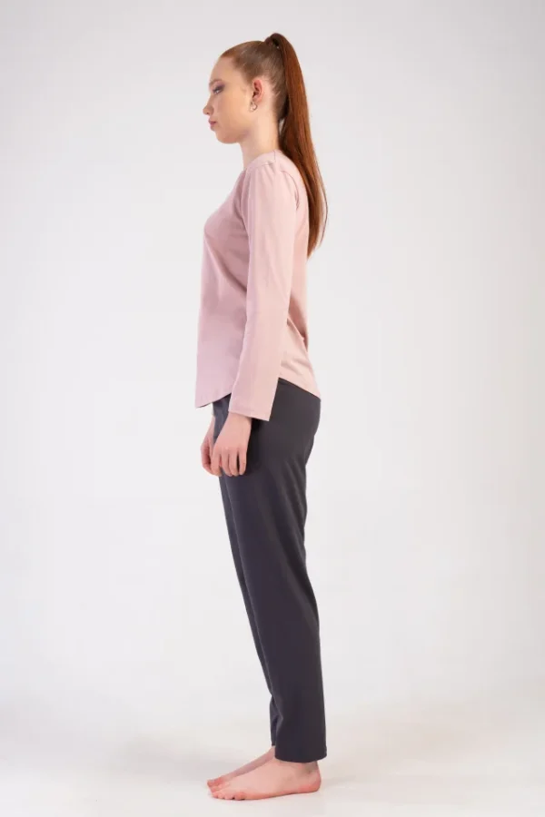 Pijamale dama, Vienetta, model Love and pamper, bumbac, uni, roz/gri - imagine 4