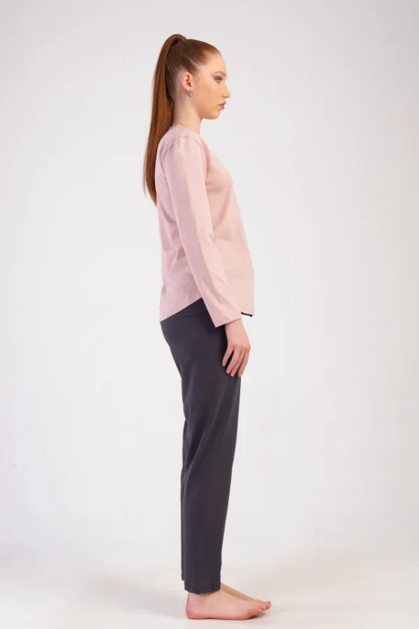 Pijamale dama, Vienetta, model Love and pamper, bumbac, uni, roz/gri - imagine 3