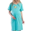 Camasa pentru alaptat, Vienetta, model Heavenly Nest-Little One, pentru mamici, bumbac, orificii laterale pentru alaptat incheiate cu nasturi, albastru turcoaz