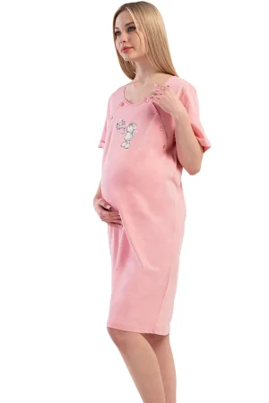 Camasa pentru alaptat, Vienetta, model Heavenly Nest-Mother Sheep, pentru mamici, bumbac, orificii laterale pentru alaptat incheiate cu nasturi, roz
