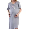 Camasa pentru alaptat, Vienetta, model Heavenly Nest-Mother Sheep, pentru mamici, bumbac, orificii laterale pentru alaptat incheiate cu nasturi, gri