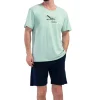 Pijamale barbati, Vienetta Man, model Max Flight Academy, bumbac, buzunare, verde aquamarin/bleumarin