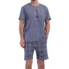 Pijamale barbati, Vienetta Man, model DenimDream, bumbac, pantaloni si maneci scurte, buzunare, denim