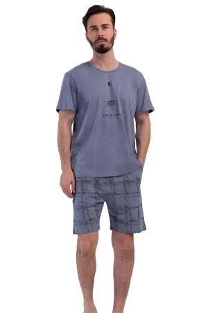 Pijamale barbati, Vienetta Man, model DenimDream, bumbac, pantaloni si maneci scurte, buzunare, denim