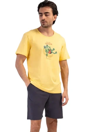 Pijamale barbati, Vienetta Man, model The Best Generation, bumbac, buzunare, gri/galben