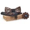 Set papion barbatesc elegant din lemn MENZ®, model Elegant Wood, cu batista galbena, butoni si brosa, intr-o cutie de lemn, cadoul ideal pentru nunta, aniversare sau ocazii speciale, negru