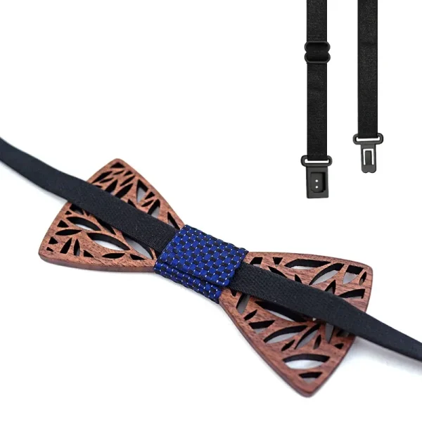 Set papion barbatesc elegant din lemn MENZ®, model Elegant Wood, cu batista galbena, butoni si brosa, intr-o cutie de lemn, cadoul ideal pentru nunta, aniversare sau ocazii speciale, alb/multicolor - imagine 3