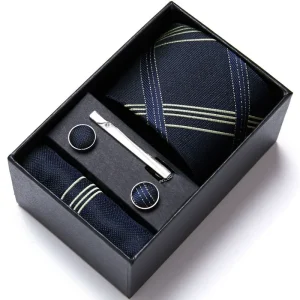 Set elegant 5 piese, MENZ®, model Charlone, cravata, ac cravatam, batista, butoni, bleumarin inchis