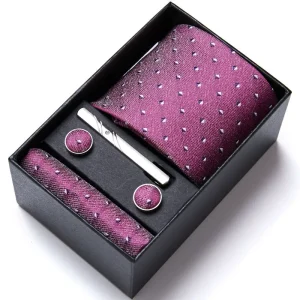 Set elegant 5 piese, MENZ®, model Charlone, cravata, ac cravatam, batista, butoni, roz prafuit