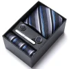 Set elegant 5 piese, MENZ®, model Charlone, cravata, ac cravatam, batista, butoni, negru/albastru