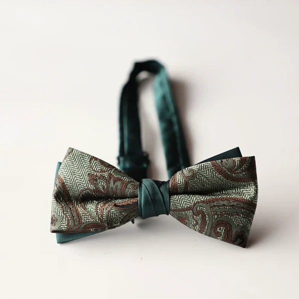 Papion elegant pentru barbati, MENZ®, model The Gentleman’s Mark, prelegat, ajustabil, vernil/maro inchis + cutie de papion