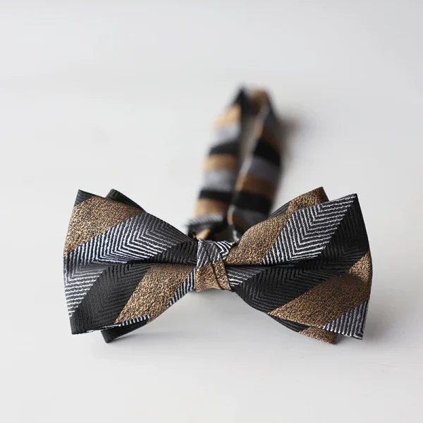 Papion elegant pentru barbati, MENZ®, model The Gentleman’s Mark, prelegat, ajustabil, gri/maro + cutie de papion
