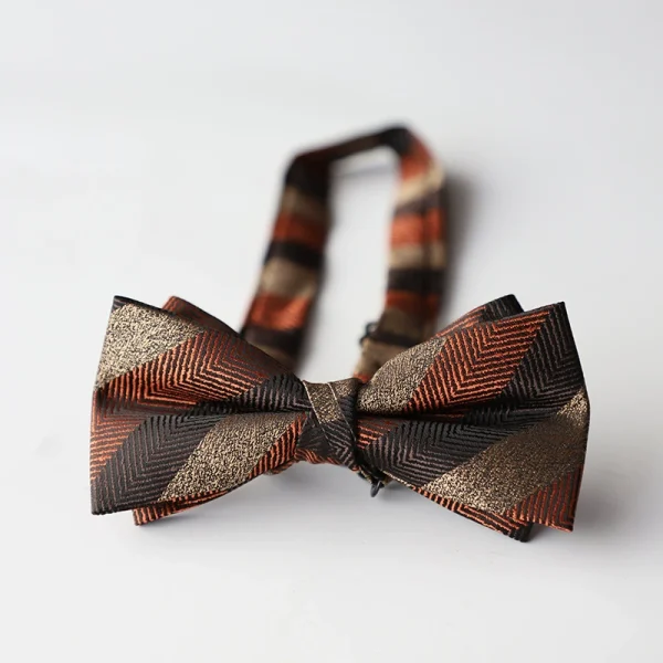 Papion elegant pentru barbati, MENZ®, model The Gentleman’s Mark, prelegat, ajustabil, bej/maroniu + cutie de papion