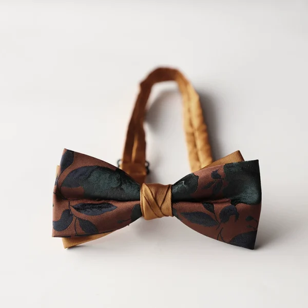 Papion elegant pentru barbati, MENZ®, model The Gentleman’s Mark, prelegat, ajustabil, verde inchis/caramiziu + cutie de papion