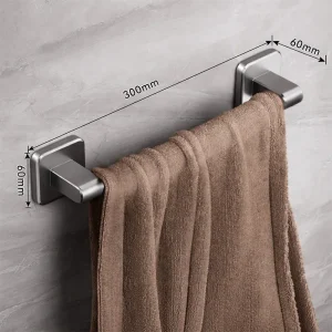 Alternative view of Suport prosop baie MENZ®, model SteelGrip, bara prosop antiderapanta, montaj adeziv prin lipire rezistent, otel rezistent, suport prosop baie modern, organizator baie perete, gri, 30 cm