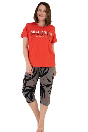 Pijamale dama Vienetta, Believe in yourself, bumbac, rosu/gri